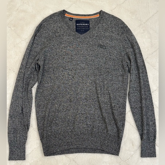 Superdry Other - Superdry Men's V-Neck Sweater in Charcoal Gray with Orange Trim